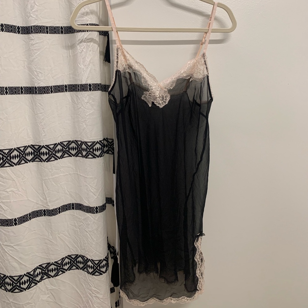 Sheer Black with Pink Lace Chemise
